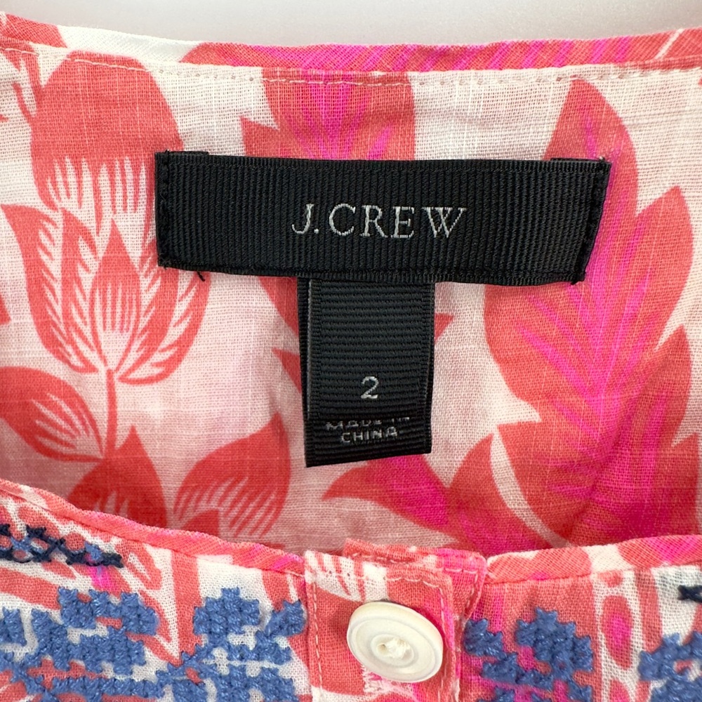 J Crew Floral Embroidered Blouse Top Womens Size 2 Tropical Peasant Boho Cotton - Picture 8 of 13